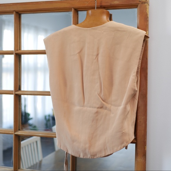 Silk Wrap Top Vest Camel Tan Collared Vintage YL by Yair Sleeveless V Neck M - Picture 3 of 8